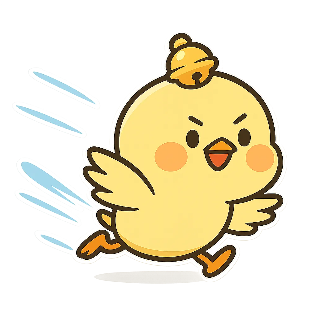 AIキャラクター ことりん。鈴が付いたひよこデザインのマスコットキャラのイラスト。