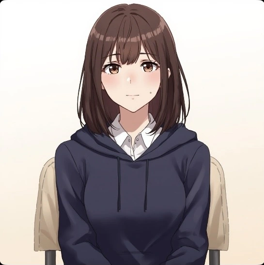 座るポーズで顔や髪型が比較的維持された生成例